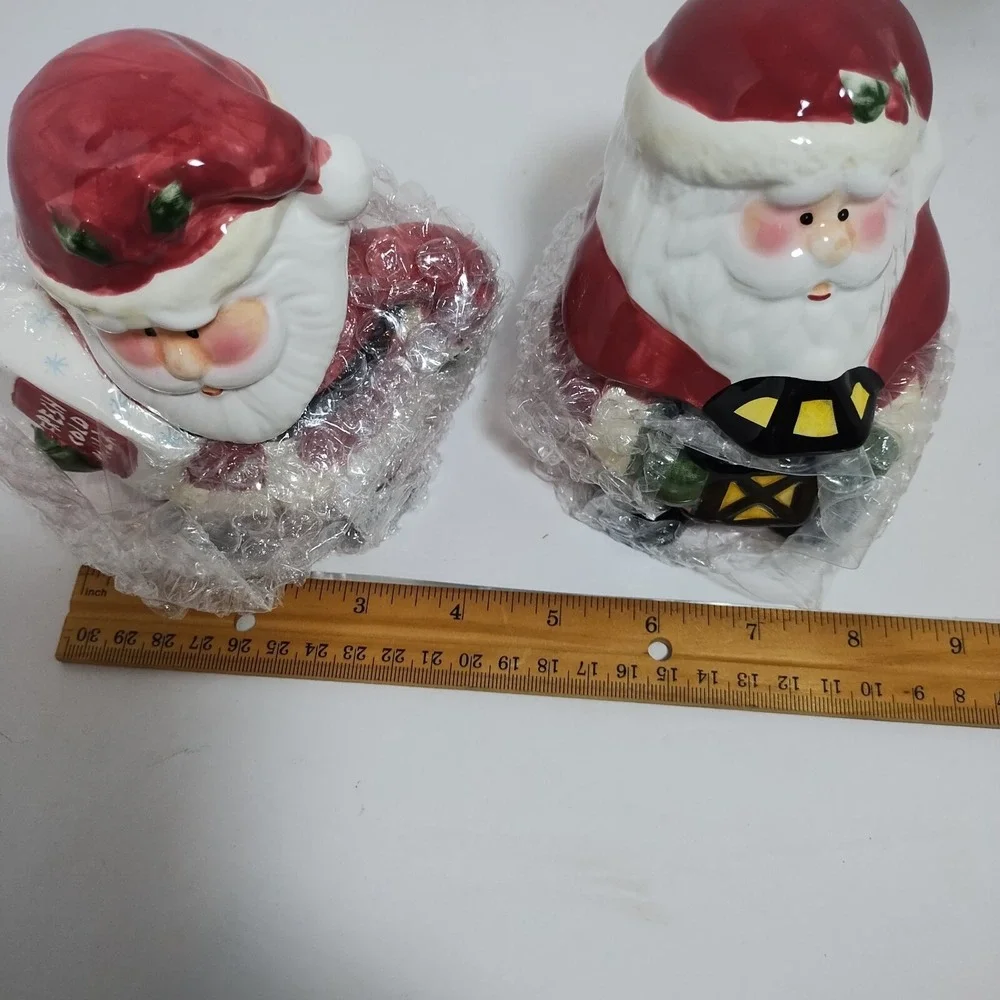 Vintage Santa Claus Face Head Ceramic Creamer‎ Sugar W/ Lids 2 PC Christmas Set